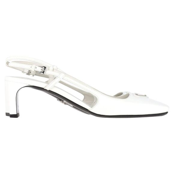 Prada Square-Toe Logo Slingbacks in White Leather - Picture 1 of 6